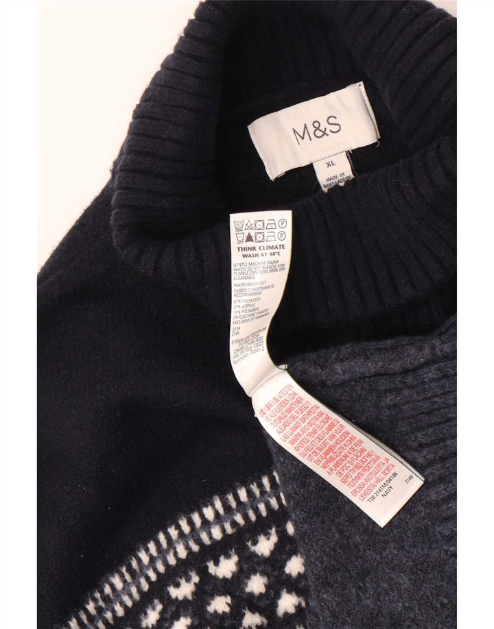 Suéter masculino Marks & Spencer com gola redonda XL azul marinho geométrico