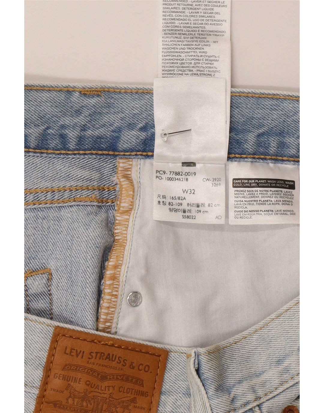 Mini saia jeans feminina Levi's W32 grande algodão azul