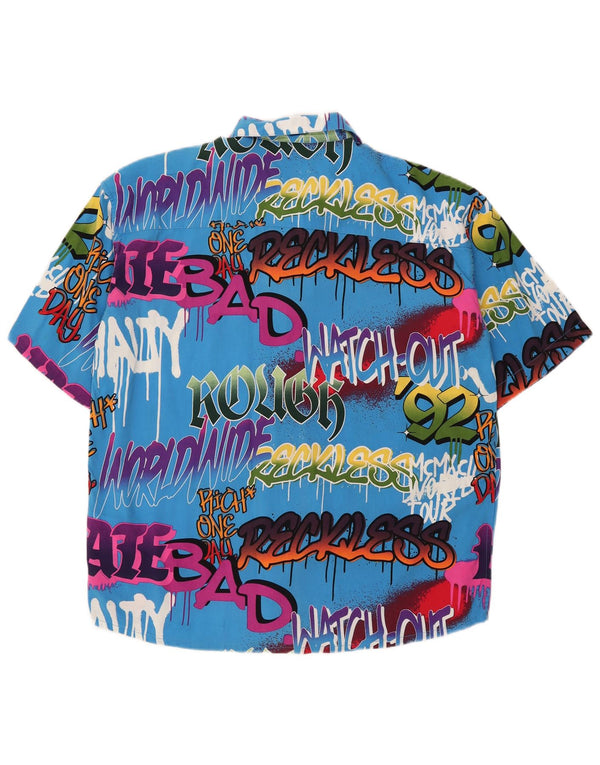 Camisa masculina VINTAGE de manga curta com estampa grande e azul pequeno