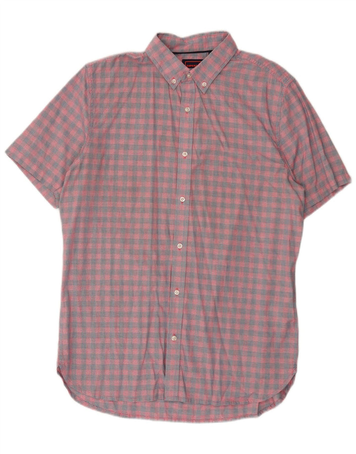 Camisa masculina Superdry manga curta regular fit grande algodão xadrez rosa