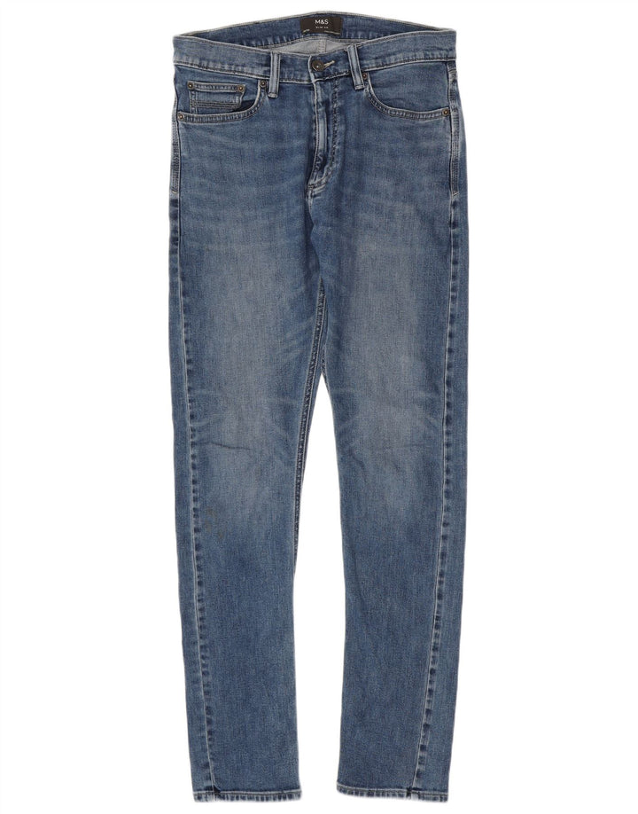 Jeans justos femininos Marks & Spencer W30 L33 algodão azul
