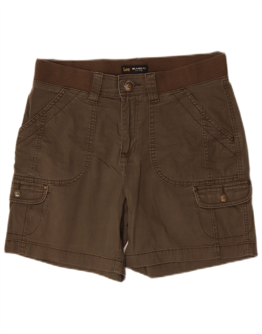 Shorts cargo feminino LEE cintura média e ajuste relaxado US 6 médio W30 algodão cáqui