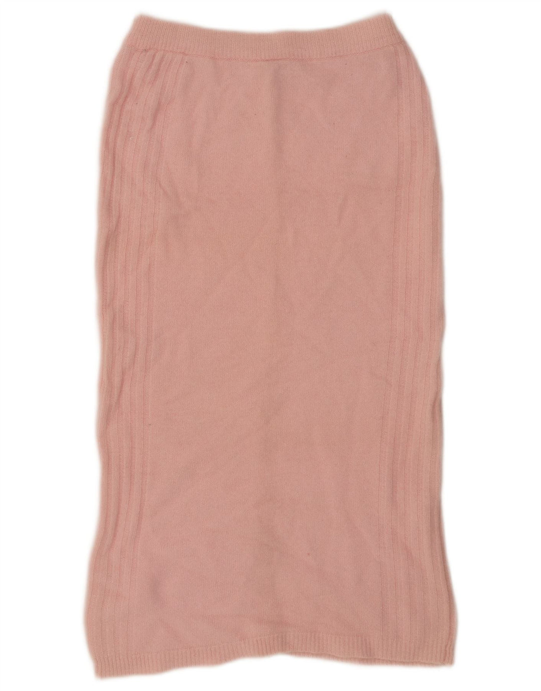 Saia midi de malha feminina vintage EU 38 médio W34 lã de cordeiro rosa