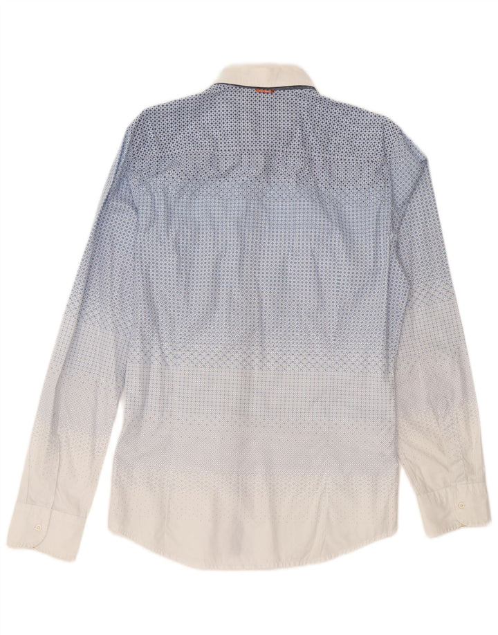 Camisa masculina Hugo Boss algodão geométrico azul médio