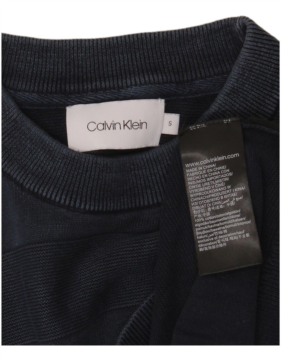 CALVIN KLEIN Suéter masculino com gola redonda e algodão listrado azul marinho pequeno