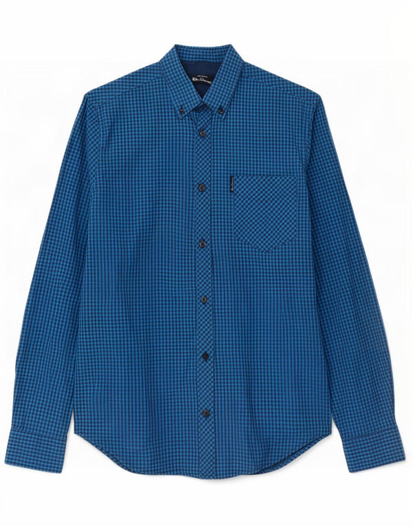 Camisa masculina Ben Sherman pequena algodão guingão azul