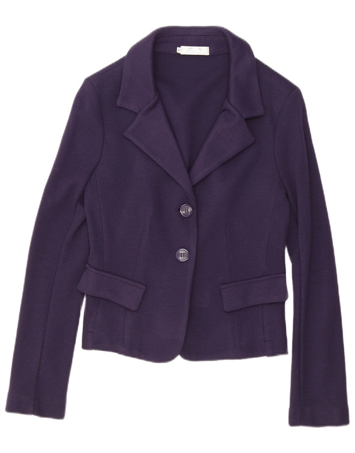 Poliéster roxo pequeno Reino Unido 10 do revestimento do blazer do botão da malha 2 das mulheres do vintage