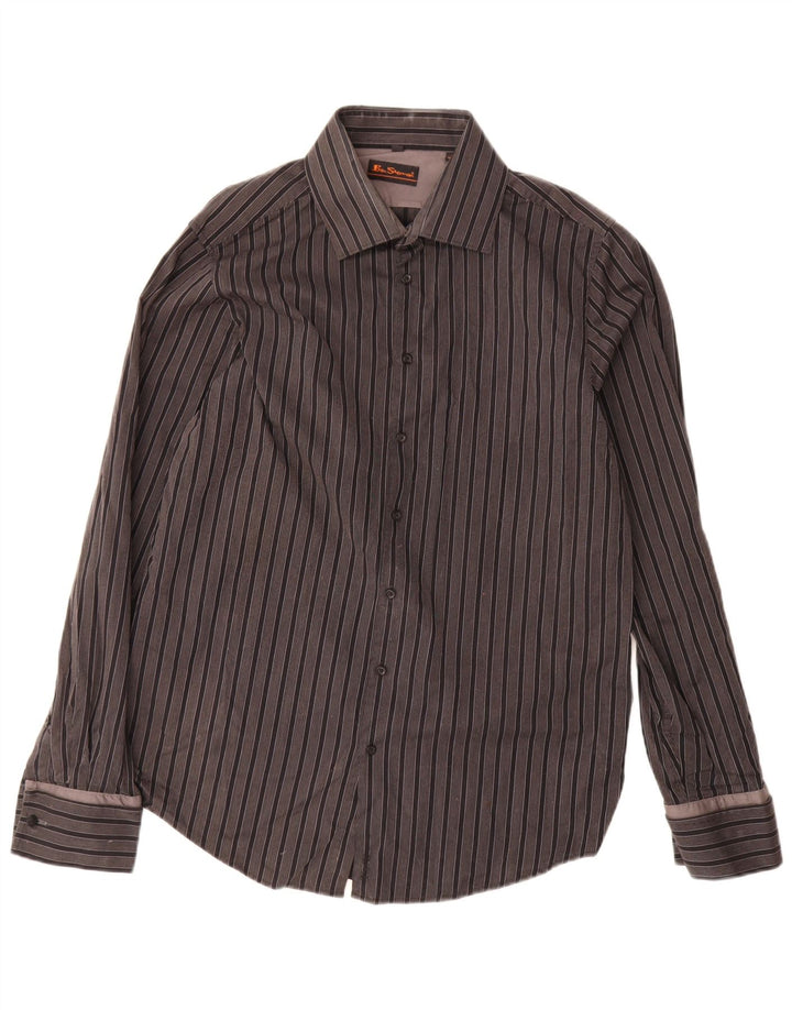 Camisa masculina Ben Sherman grande algodão listrado cinza