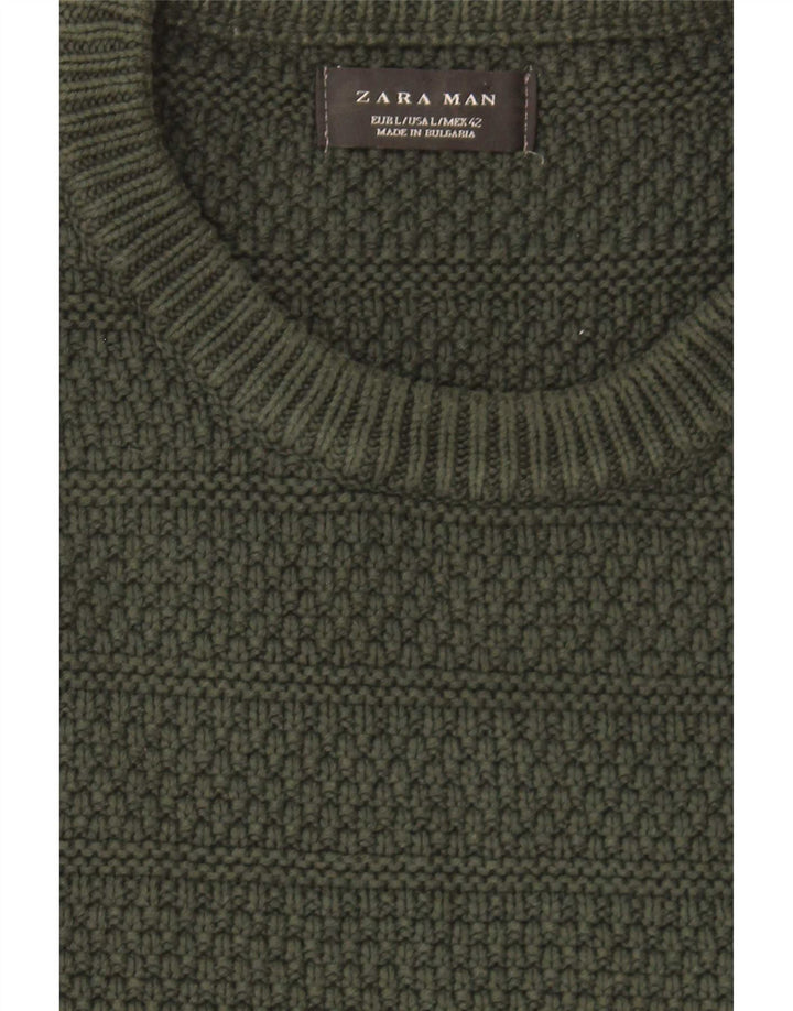 Zara Suéter masculino com gola redonda grande verde