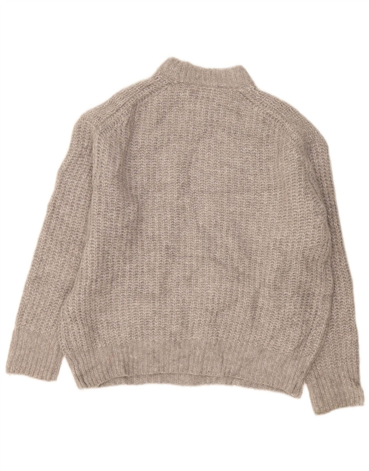 Zara Suéter feminino oversized com gola tartaruga Reino Unido 10 pequeno poliéster cinza