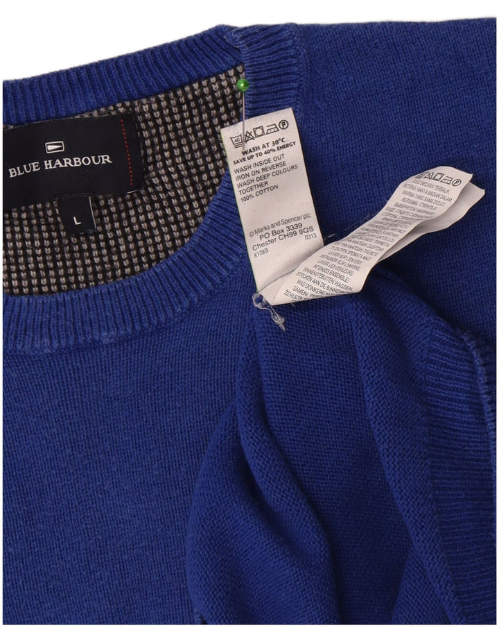 Suéter masculino Marks & Spencer Blue Harbor com gola redonda grande azul