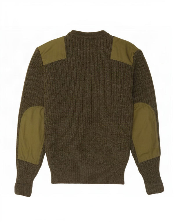 Suéter vintage masculino militar com gola redonda Reino Unido 40 médio cáqui
