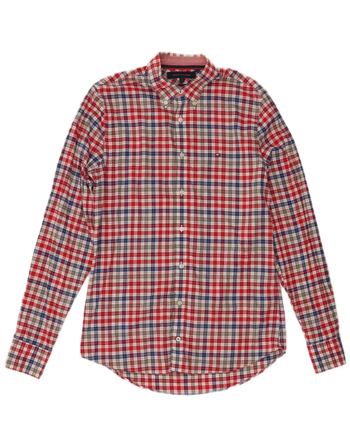 Tommy Hilfiger Camisa masculina slim fit pequena de algodão guingão multicolorido
