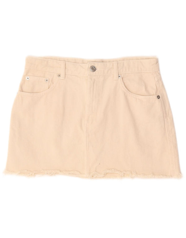 Zara Mini saia jeans feminina grande W30 algodão bege