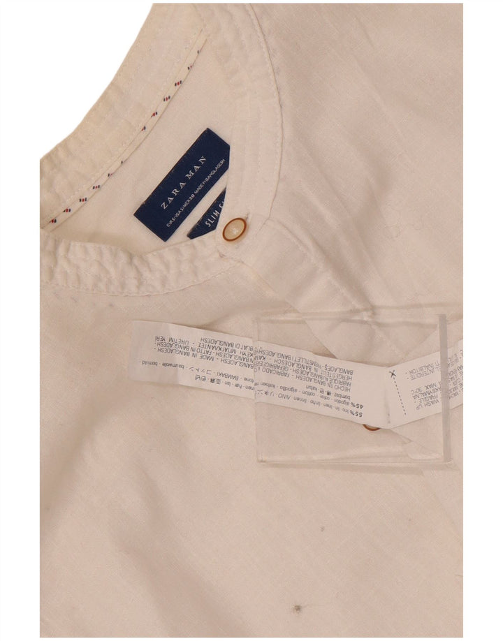 Zara Camisa Masculina Slim Fit Pequena Linho Branco