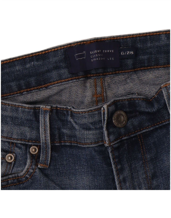 Calça jeans feminina Levi's ligeiramente curvilínea reta US 6 médio W28 L30 algodão azul