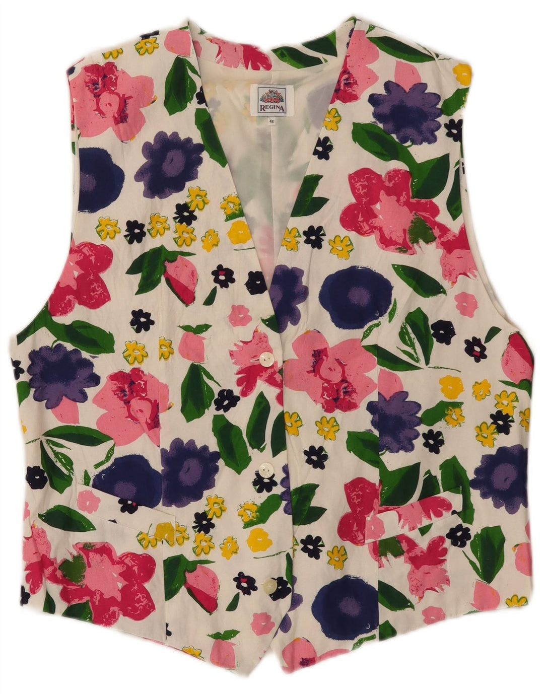 Colete feminino Regina EU 40 médio branco floral viscose