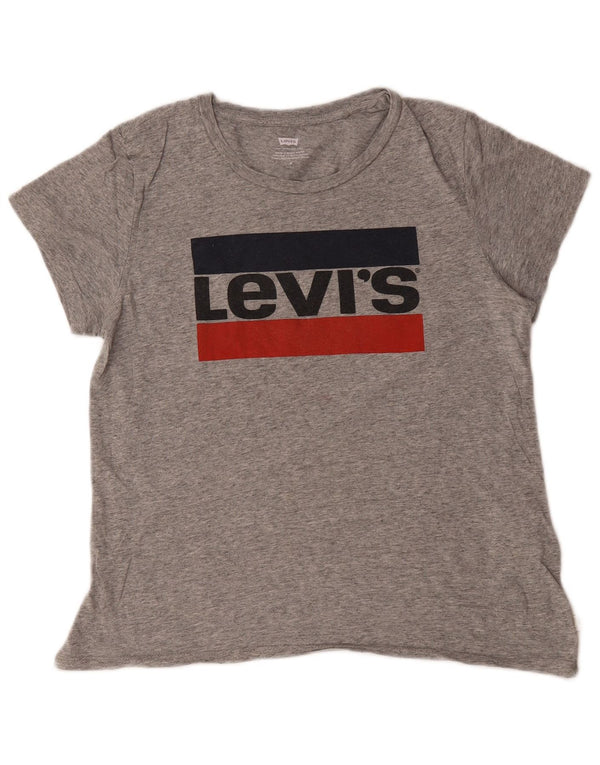 Camiseta feminina gráfica Levi's UK 14 algodão manchado cinza médio