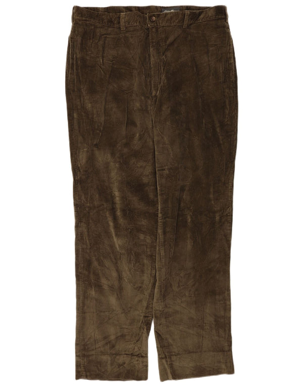 Eddie Bauer Mens Straight Corduroy Trousers W40 L34 Khaki Cotton