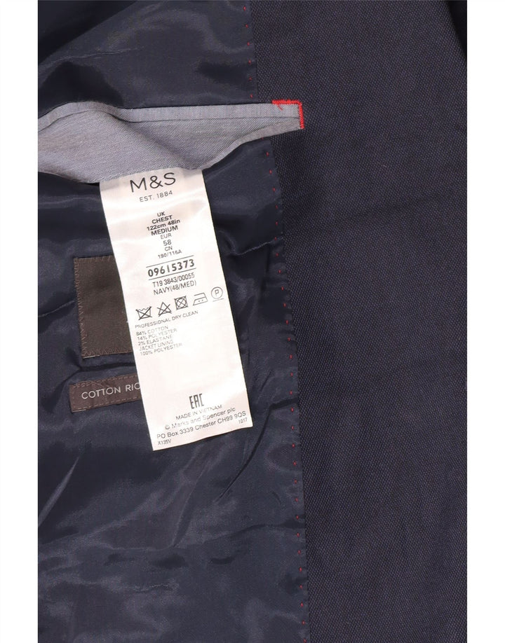 Jaqueta blazer masculina de 2 botões Marks & Spencer Reino Unido 48 4XL algodão azul marinho