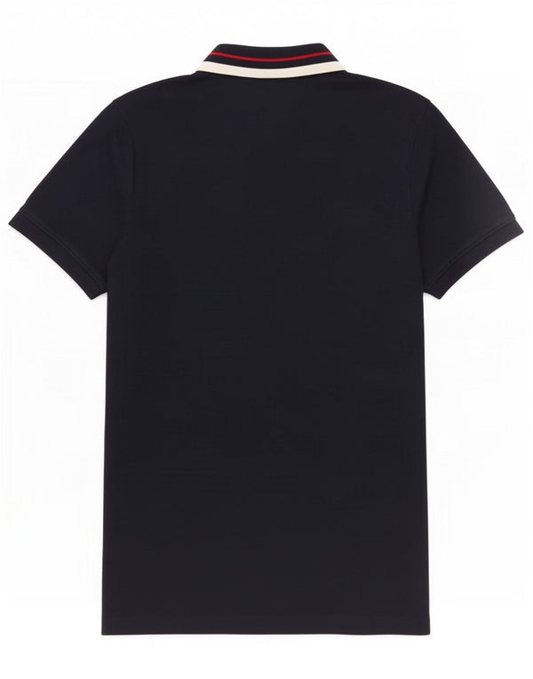 Camisa polo masculina Tommy Hilfiger pequena listrada azul marinho de algodão