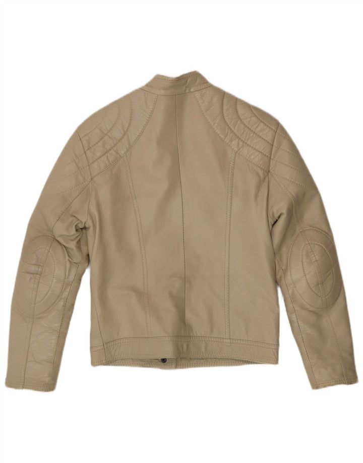 Jaqueta feminina vintage de couro para motociclista UK 8 pequena bege