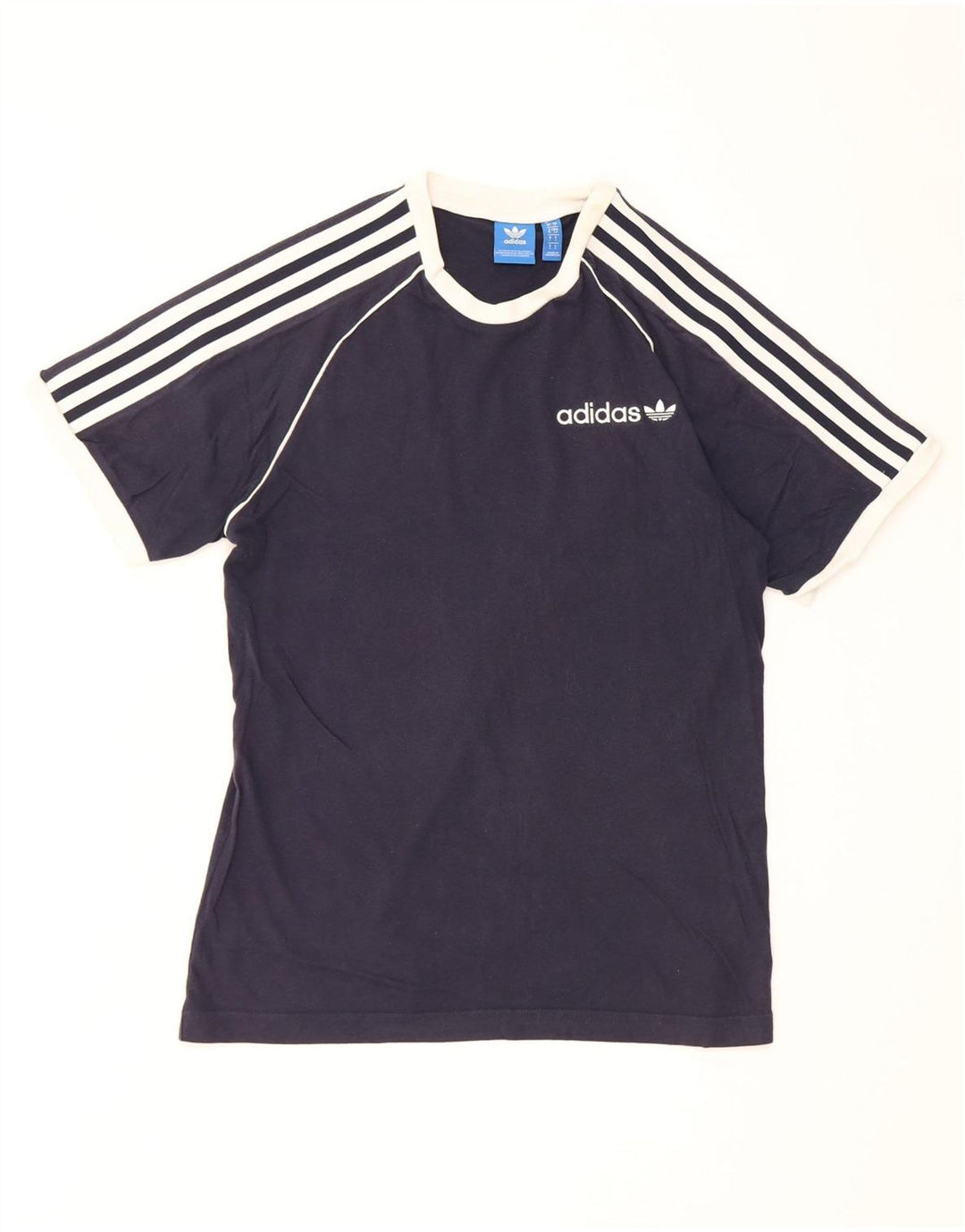 Adidas Mens Camiseta Top Pequeno Algodão Azul Marinho