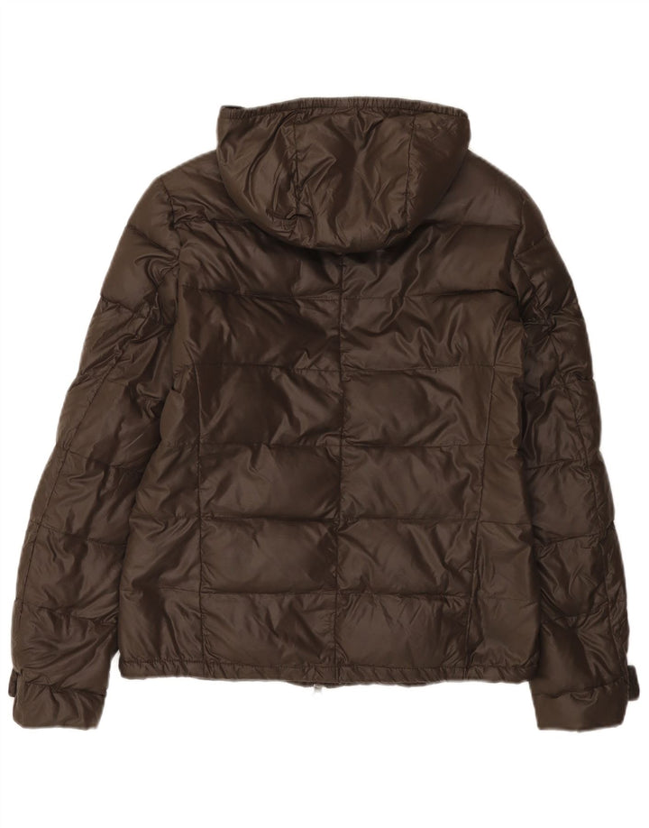 Jaqueta feminina acolchoada com capuz Dack's UK 10 pequena marrom nylon