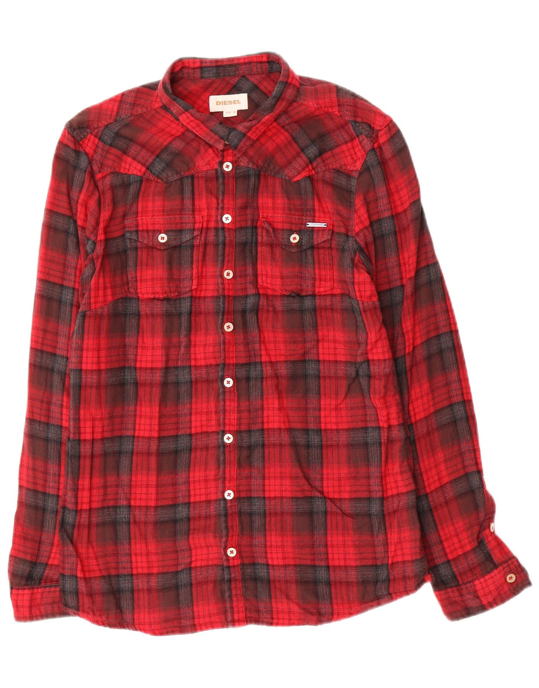 Camisa masculina diesel de flanela média xadrez vermelha de algodão