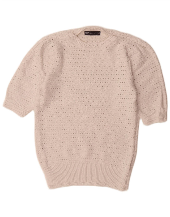 Suéter feminino Marks & Spencer com gola redonda Reino Unido 10 pequeno branco