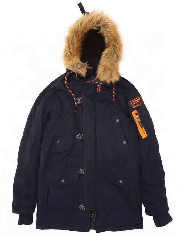 Superdry Mens The windparka Hooded Parka Jacket UK 36 Pequeno Azul Marinho
