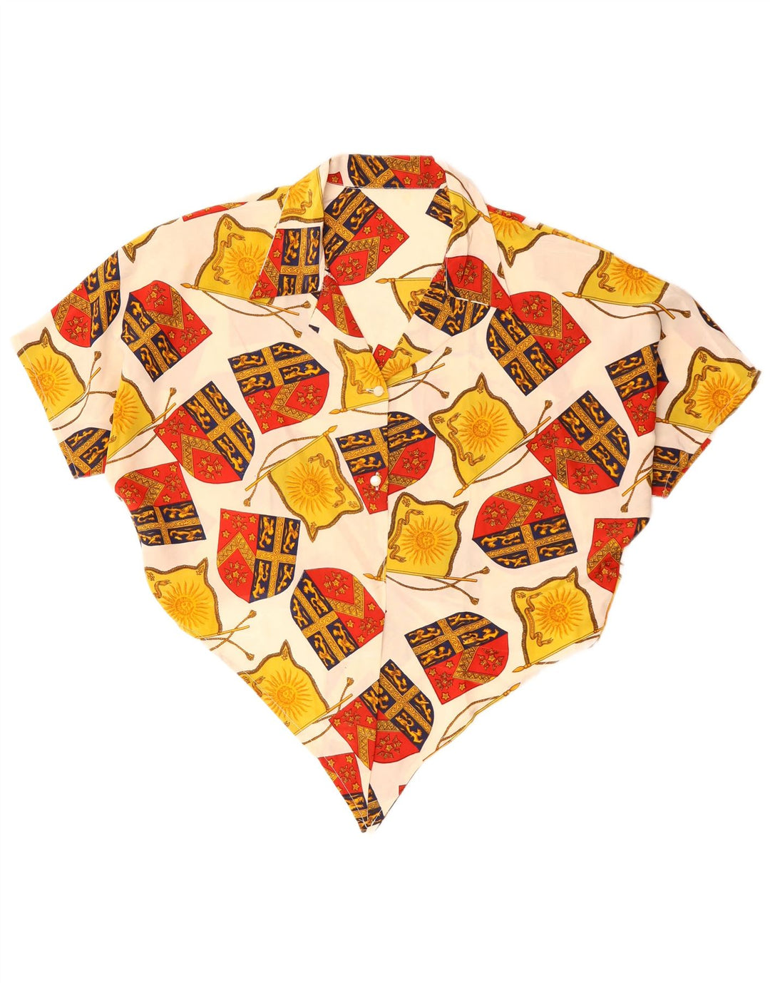 Blusa feminina vintage com estampa abstrata e corte grande Reino Unido 14 grande off white