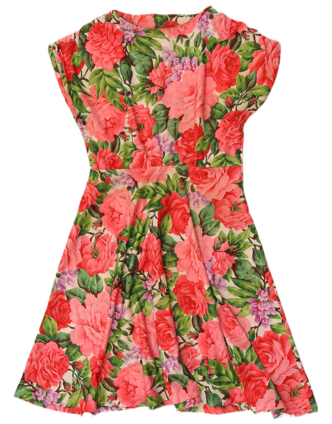 Vestido vintage feminino linha A UK 12 médio floral multicolorido