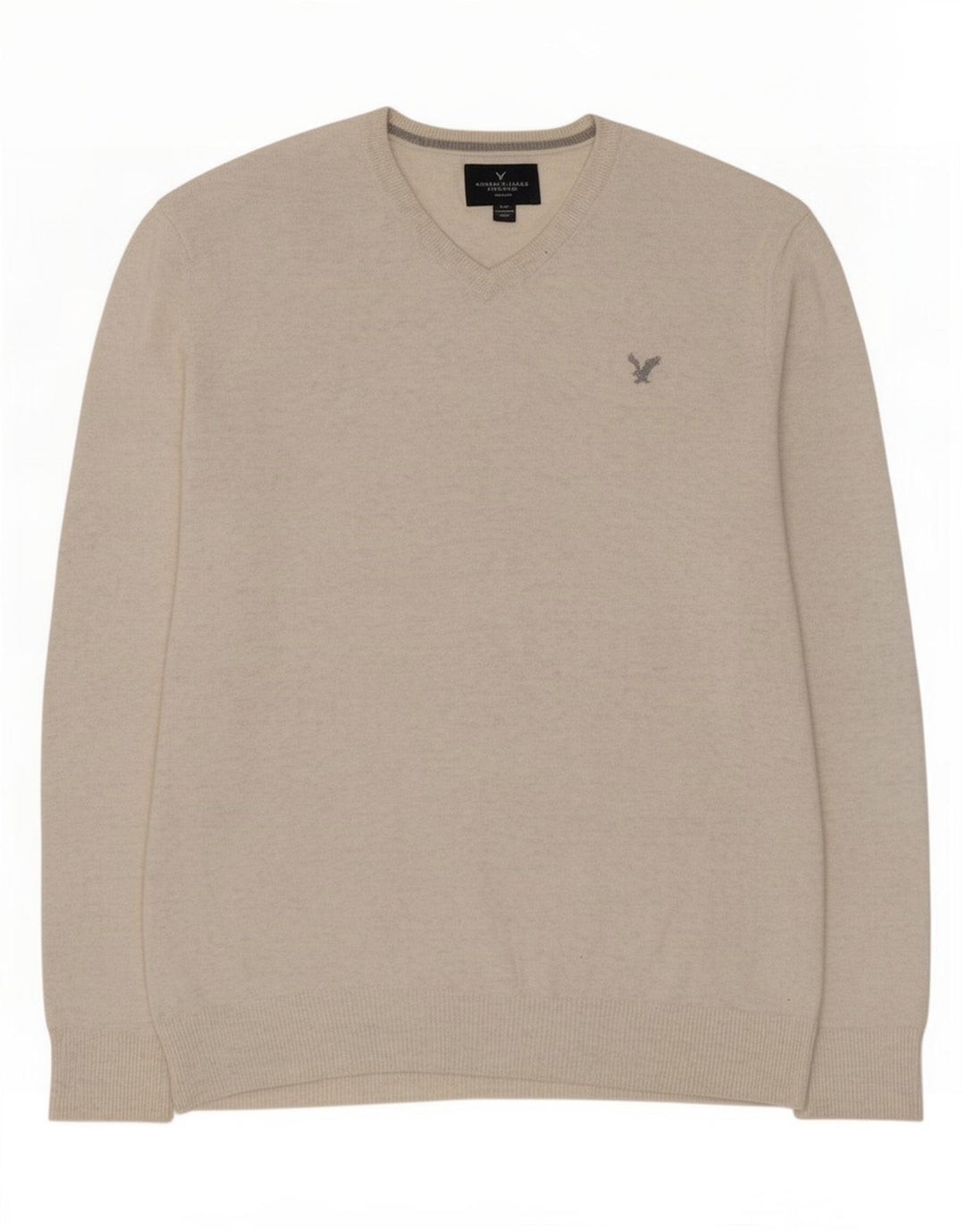 Suéter masculino American Eagle Outfitters com decote em V, médio bege salpicado