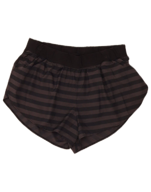 Shorts esportivos femininos Adidas Loose Fit UK 8 poliéster listrado cinza pequeno