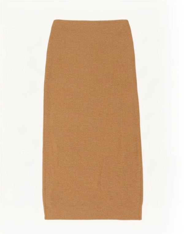 Zara Saia feminina de malha midi pequena W26 poliéster bege