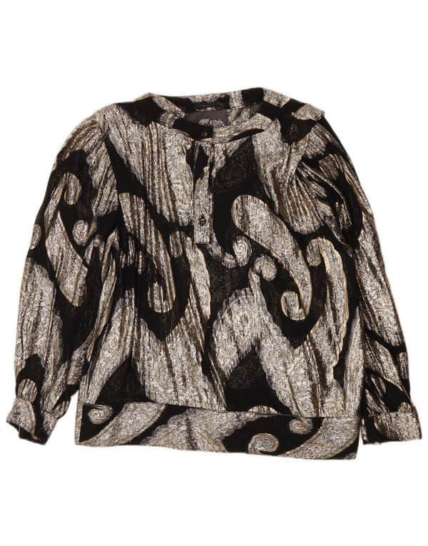 Blusa feminina vintage transparente UK 14 grande preta Paisley