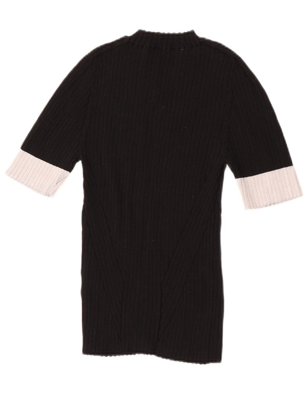Suéter feminino Zara com gola tartaruga e gola alta UK 12 bloco colorido preto médio