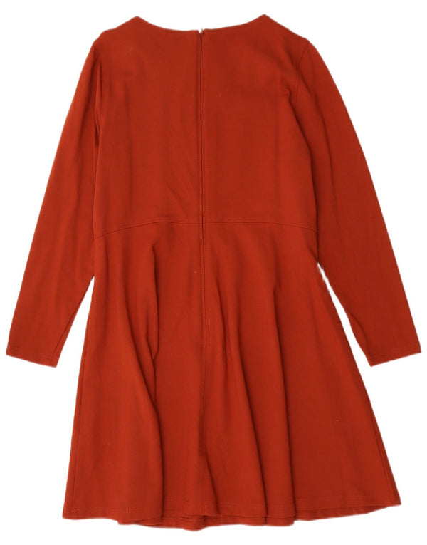 Vestido feminino Marks & Spencer manga comprida evasê Reino Unido 16 grande viscose laranja