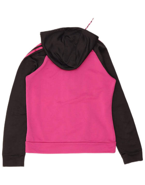 Suéter adidas feminino com capuz e zíper UK 12 médio rosa colorblock poliéster