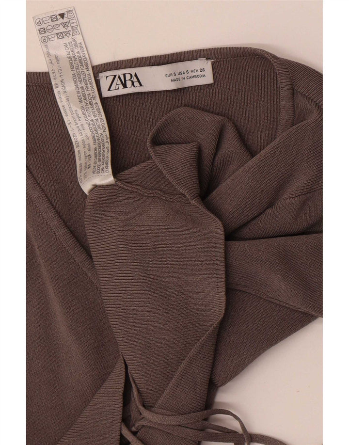 Zara Womens Crop Cardigan Top UK 8 Pequeno Viscose Cinza