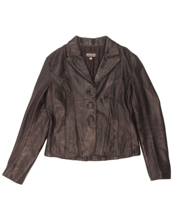 Jaqueta de couro feminina vintage IT 46 grande preta