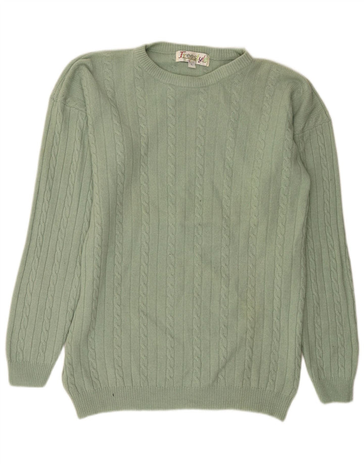 Suéter masculino estilo livre com gola redonda, lã verde grande