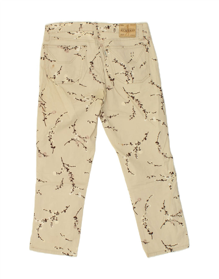 JECKERSON Womens Straight Capri Trousers W29 L24 Beige Floral Cotton Vintage Jeckerson and Second-Hand Jeckerson from Messina Hembry 