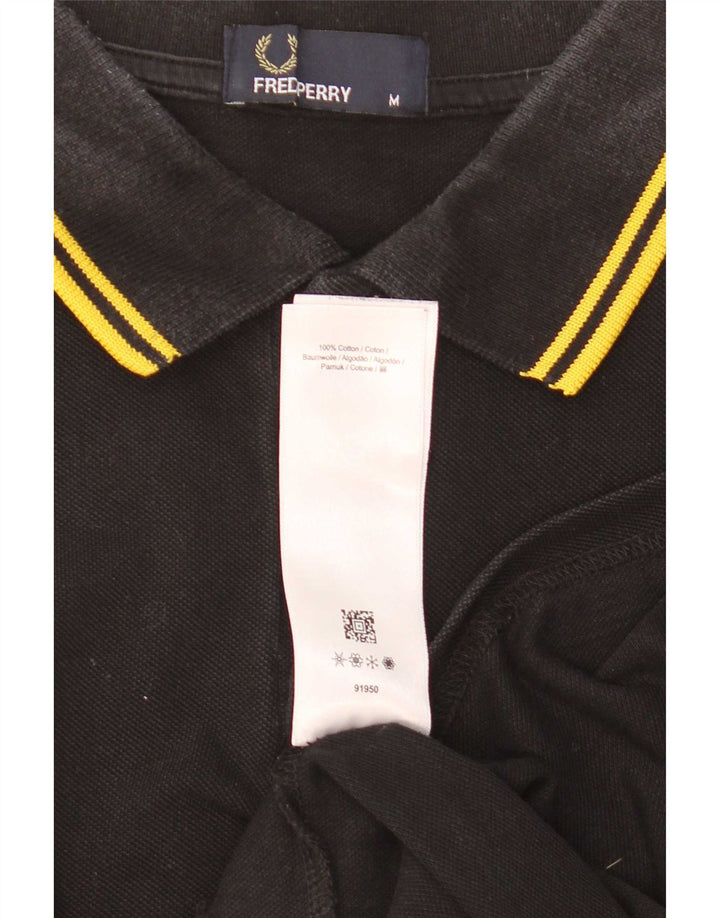 Camisa polo masculina Fred Perry de algodão listrado preto médio