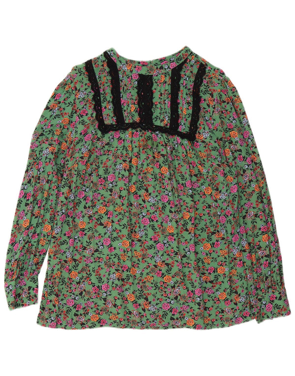 Blusa feminina de manga comprida Monsoon UK 16 grande viscose floral verde