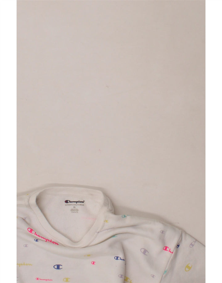 CHAMPION Girls Graphic Sweatshirt Jumper 13-14 Years XL  White Cotton Vintage Champion and Second-Hand Champion from Messina Hembry 