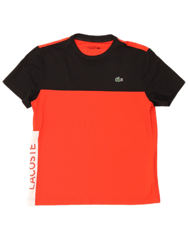 Camiseta gráfica masculina Lacoste tamanho superior 4 poliéster colorblock vermelho médio