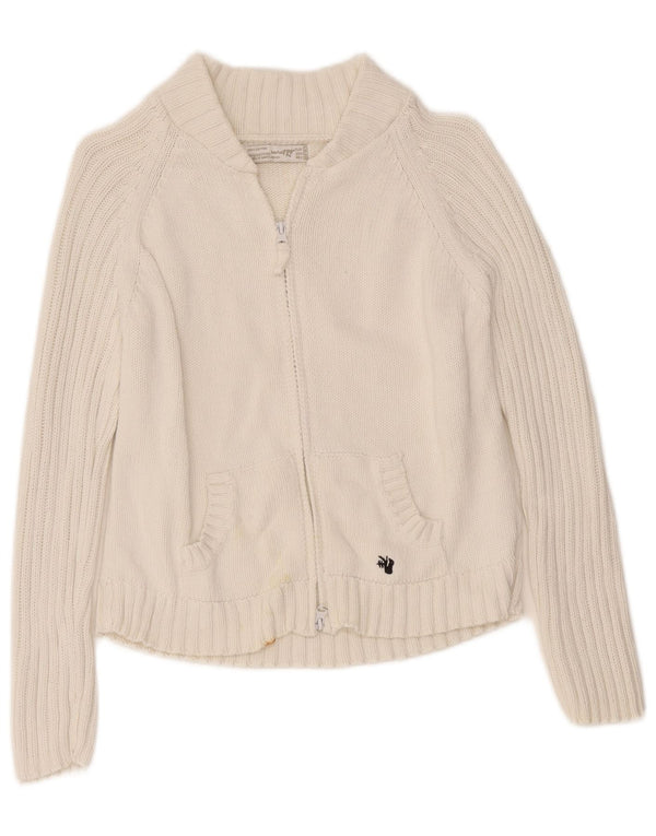 Suéter feminino Zara Trafaluc Crop Full Zip Cardigan Reino Unido 14 Grande Branco