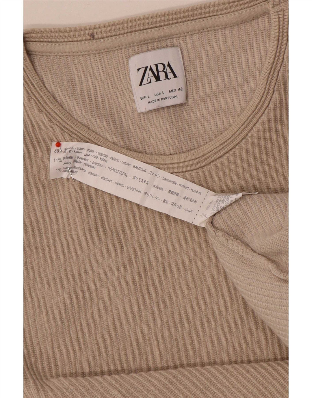 Zara Top masculino manga comprida grande algodão bege